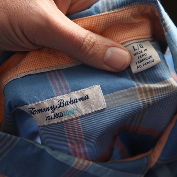 Tommy Bahama Men's blue, orange and khaki plaid Islandzone long sleeve shirt L - Picture 5 of 6